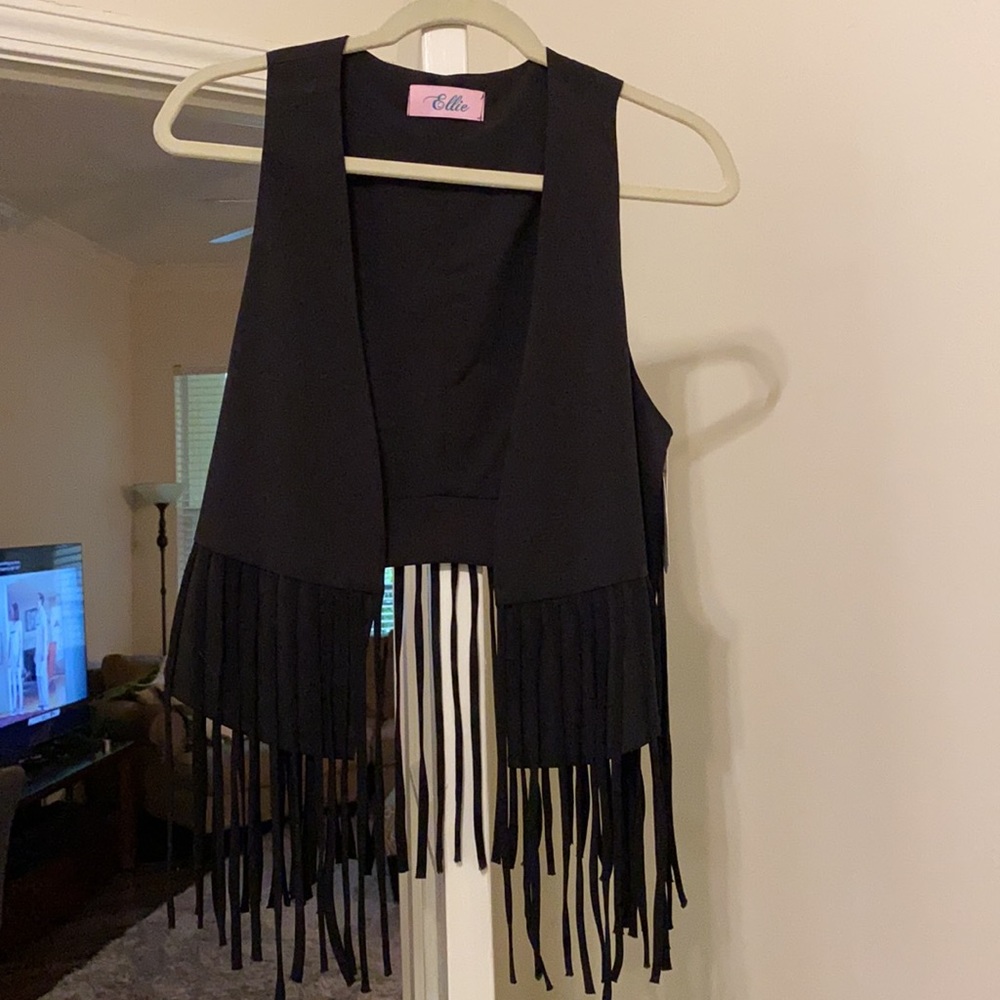 NWT - black fringe vest - small